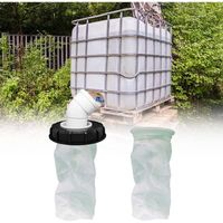 Filtru capac pentru IBC 45°, sita pentru apa de ploaie din nylon 163 mm, lavabil, cu sac filtrant din fetru, rezistent la acizi si alcalii, pentru gura DN150 (O refulare ~75 mm), alb/negru, 1 buc