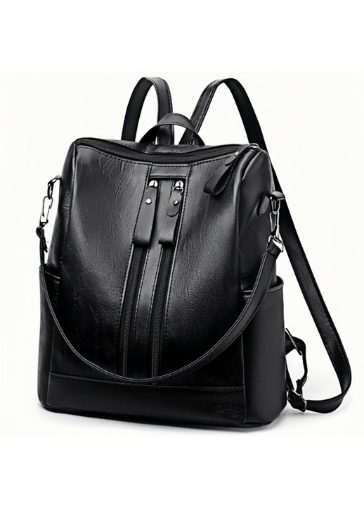 LUXWTB Rucsac vintage moda dama din PU, negru lucios, 2 moduri (spate/umar), capacitate mare, buzunare multiple, inchidere cu fermoar – ideal pentru utilizare zilnica si cadouri festive