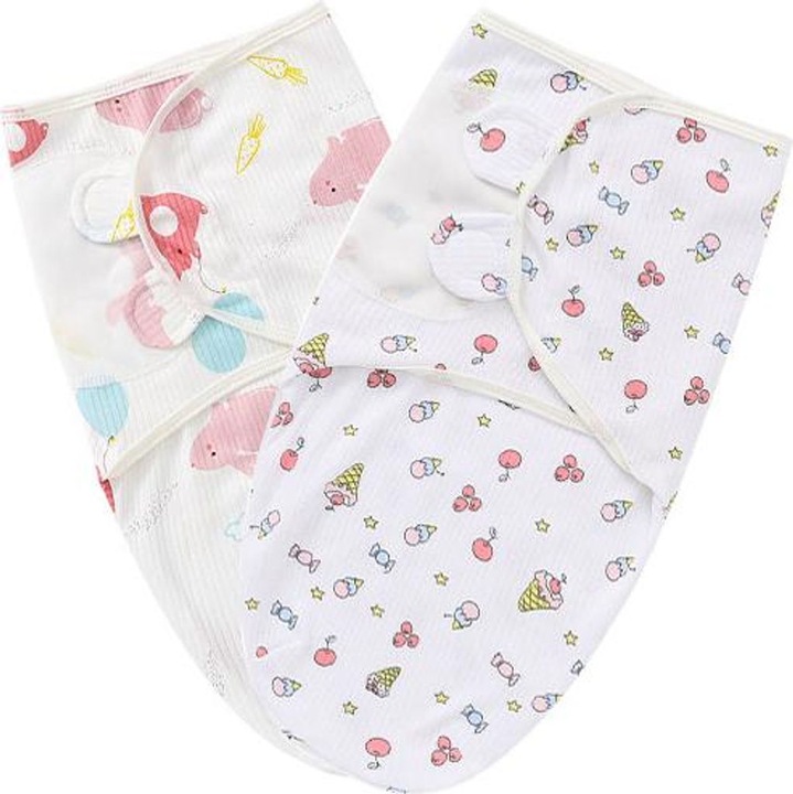 Set 2 bucati, prosop de schimb pentru bebelusi 100% bumbac, respirabil si sigur pentru pielea sensibila, reglabil cu velcro, model iepuras si inghetata, alb/roz, 2 x 67x50 cm