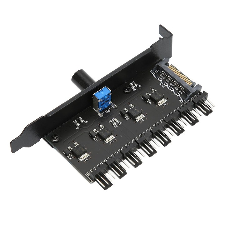 PC ventilátor elosztó 8 csatornás, kézi vezérlésű, fekete, 12V
