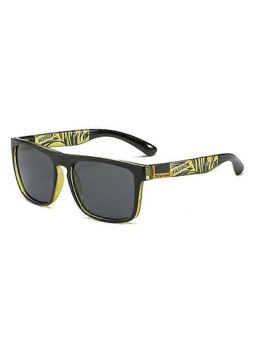 Ochelari de soare polarizati din plastic, cu protectie UV380, model patrat retro, Negru/galben, Marime universala