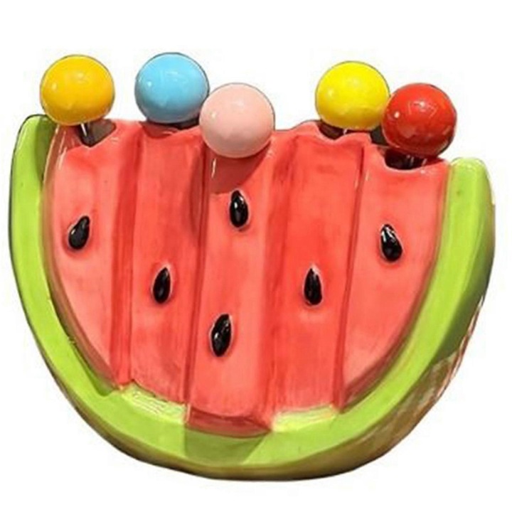 Set 5 furculite fructe, ceramica si inox, pepene verde, 11.5x10x6.5cm