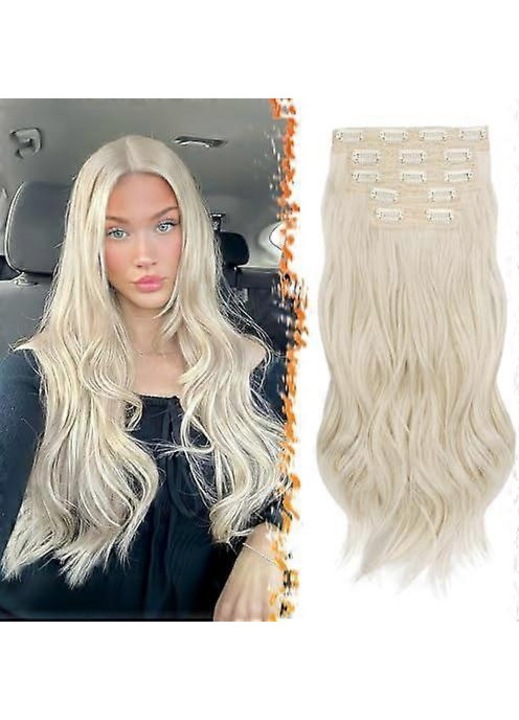 Extensii par clip-on, 20 inch, 5 piese, ondulat, blond