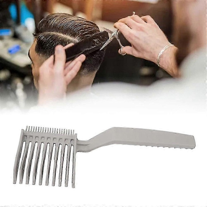 Pieptene frizer curbat pentru fade, din plastic rezistent, cu dinti pentru estompare si maner ergonomic, gri, 1/2 bucati
