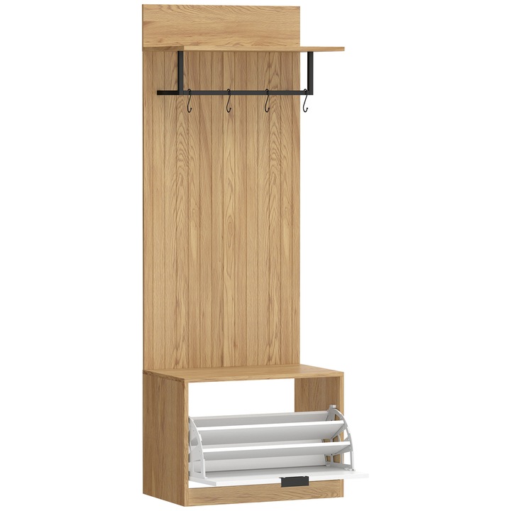 Suport pentru haine, HOMCOM, MDF, Metal, 60cm x 30cm x 170cm, Stejar