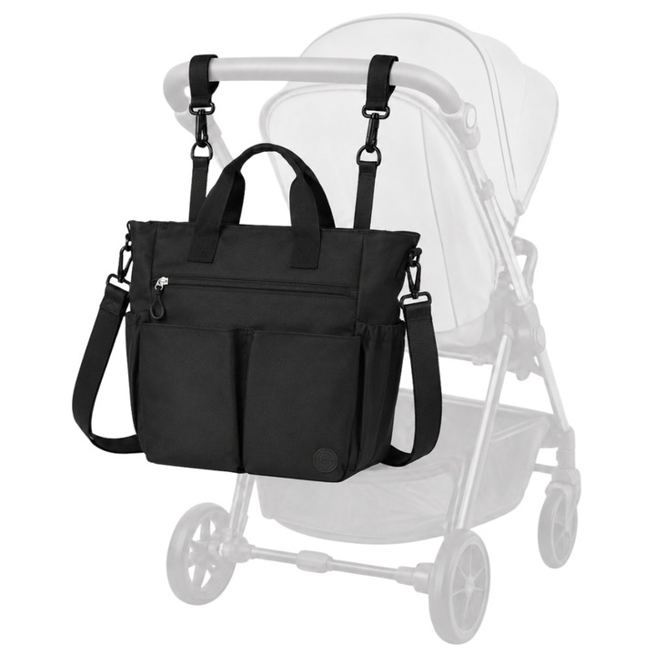 UrbanMama Tote Multifunkcionális Babakocsi Táska, Több Rekesz, Állítható és Levehető Vállpánt, Ellenálló Anyag, Könnyen Tisztítható, Cipzáras Záródás, 36x36x34 cm, Füstös Fekete