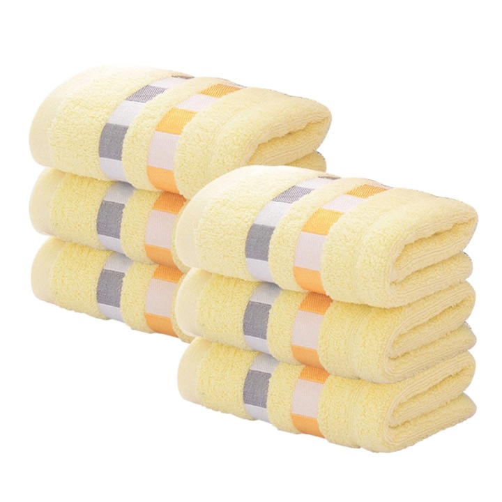 Prosop de mana LR-20260824-30324, bumbac coral honeycomb absorbant cu banda decorativa, galben, 34 x 74 cm
