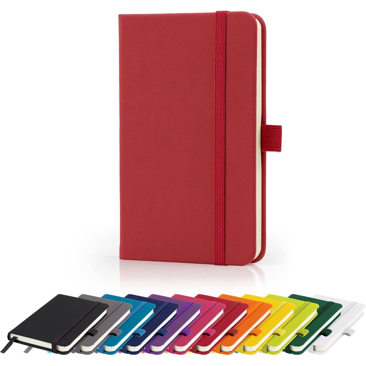 Carnet A6, coperta tare moale, rosu, 9x14.2cm, 196 pagini, cu elastic si marker panglica