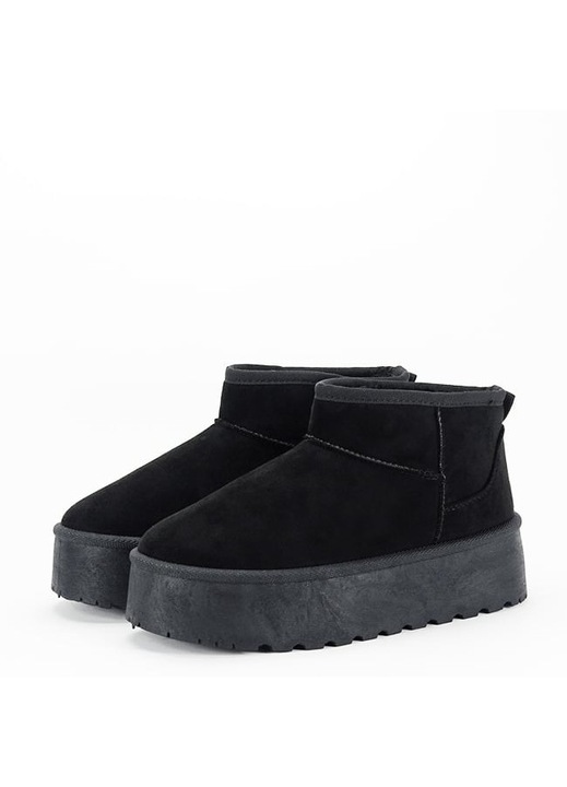 Fekete bélelt bakancs vastag talppal B-LT33-43 112 11074, Fekete, 41