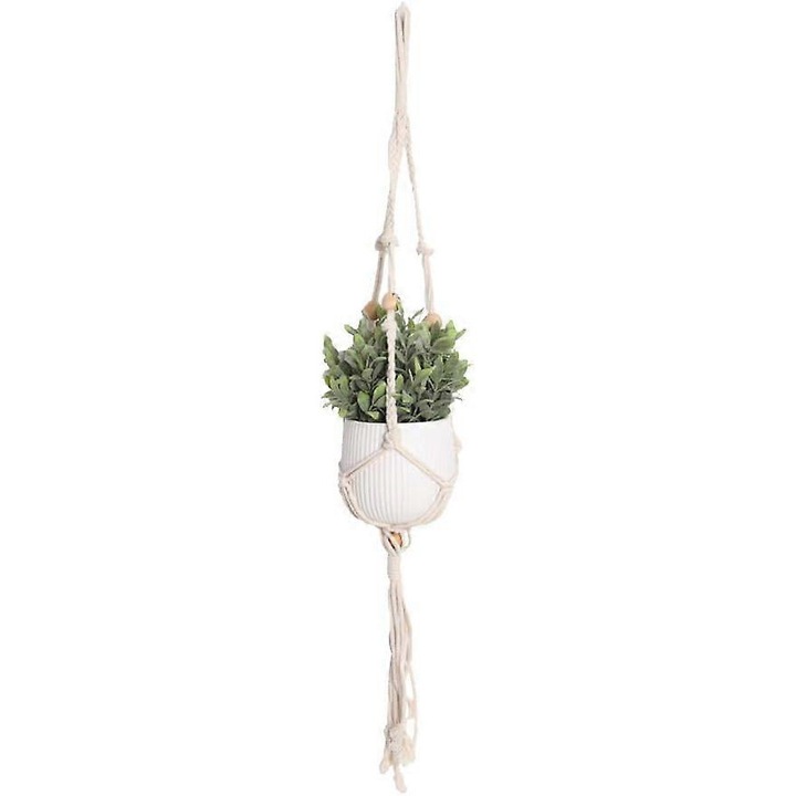 Suport ghiveci suspendat din sfoara bumbac, 89cm, alb