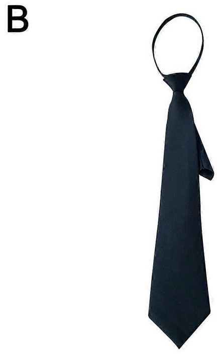Cravata slim din poliester, aspect matase, pre-innodata reglabila cu banda elastica, Negru, 42 cm