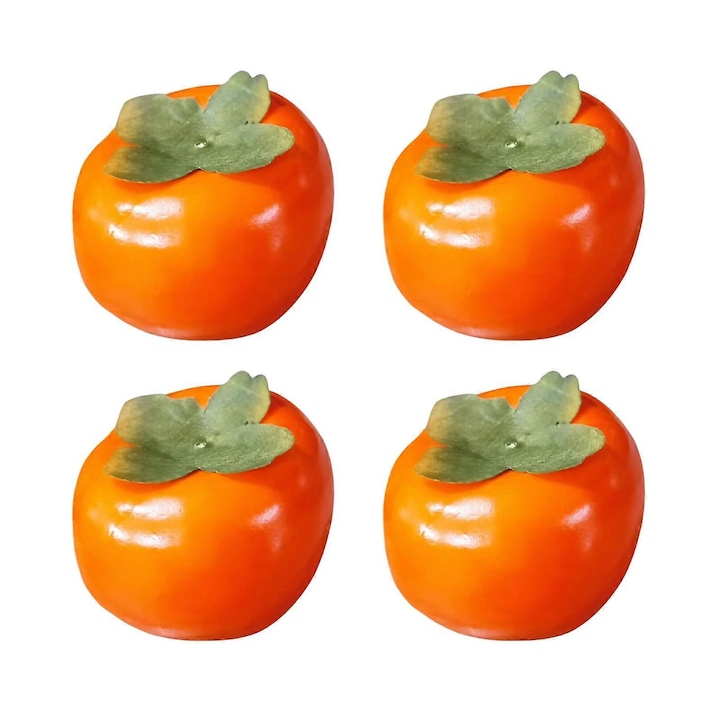 Set 4 bucati, fruct decorativ kaki artificial din spuma, realist, rezistent la decolorare, usor de curatat, portocaliu, 4 x 8 cm
