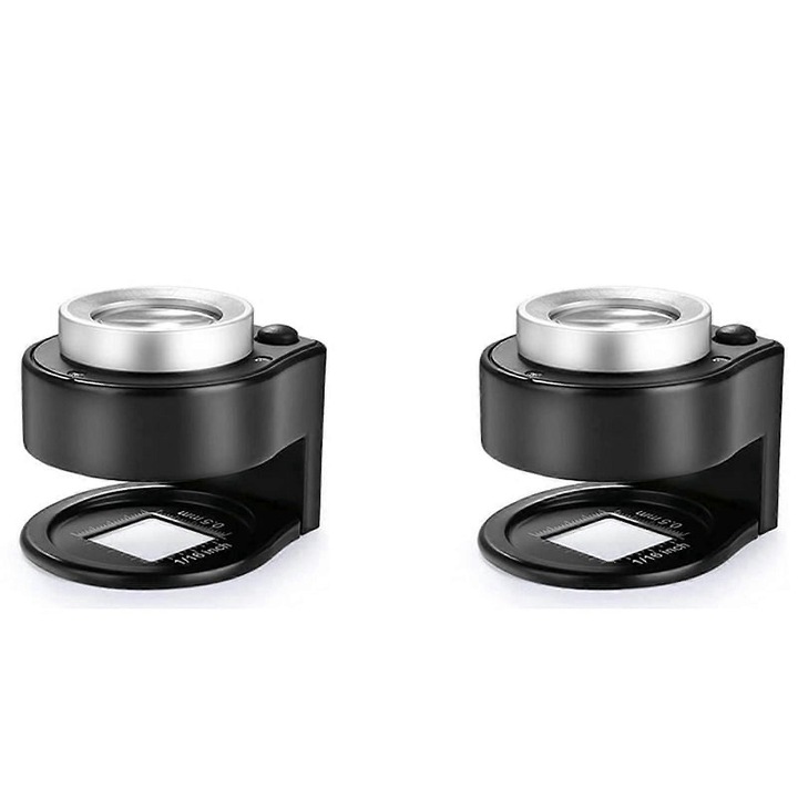 Set 2 bucati, Lupa bijutiera, lupa de mana 30X, lentila 25mm din sticla dubla, reincarcabila cu 6 LED-uri alb/violet, Negru