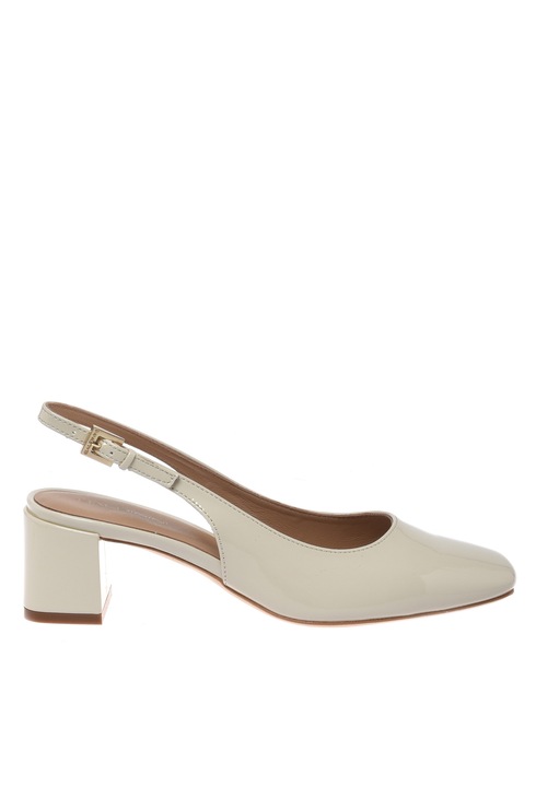 Baldinini, Pantofi slingback de piele lacuita cu varf patrat, Alb murdar