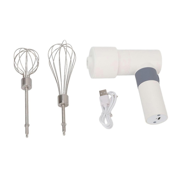Hordozható kézi mixer, vezeték nélküli kézi mixer 2000mAh, önkaparó funkcióval, újratölthető, ergonomikus, fehér/szürke, 1 db