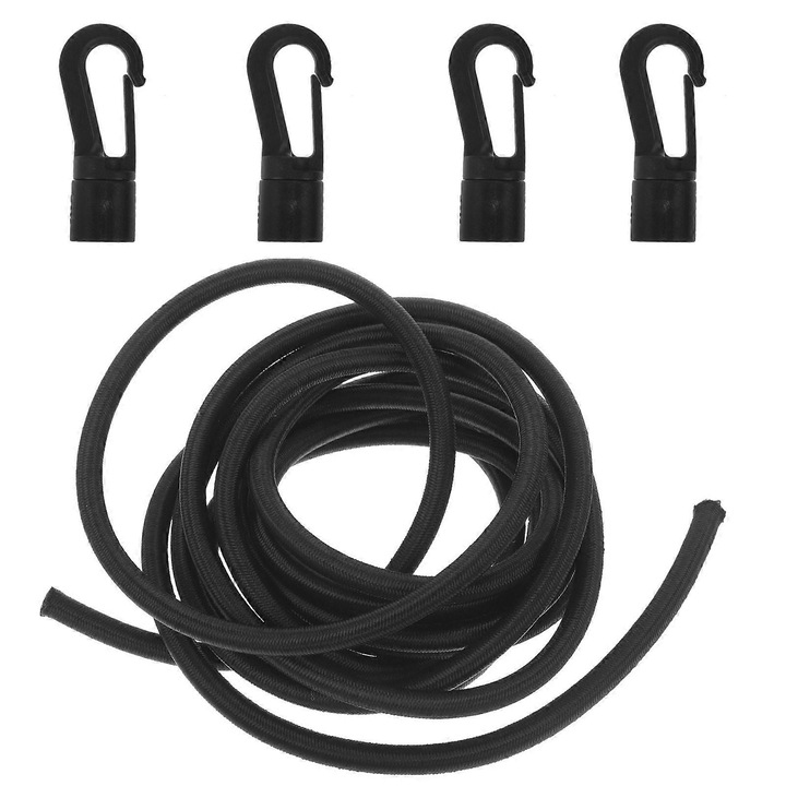 Lesa pentru paddle board, elastica din POM cu cordon cauciucat si carlige de fixare, portabila, negru, 1 set, 300 cm