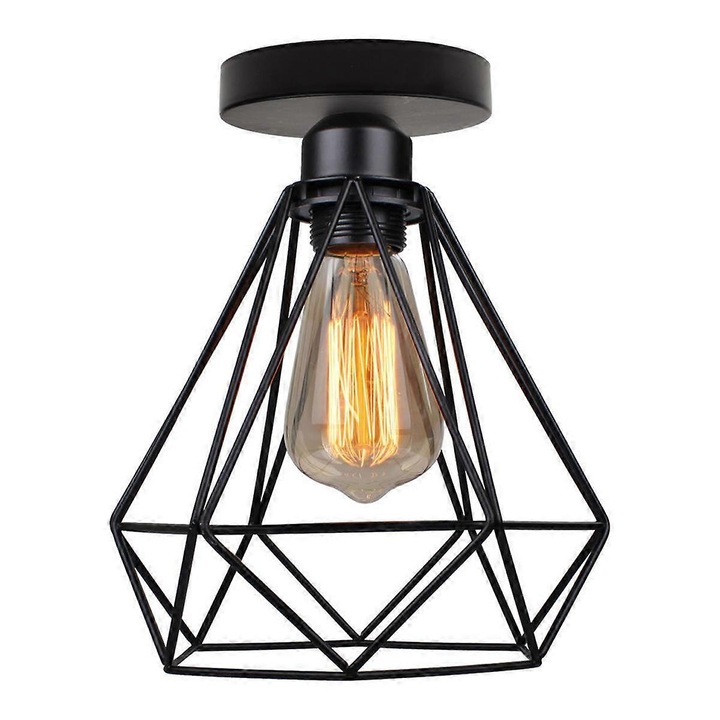 Lustra suspendata metalica, design vintage retro, negru, 25x30cm