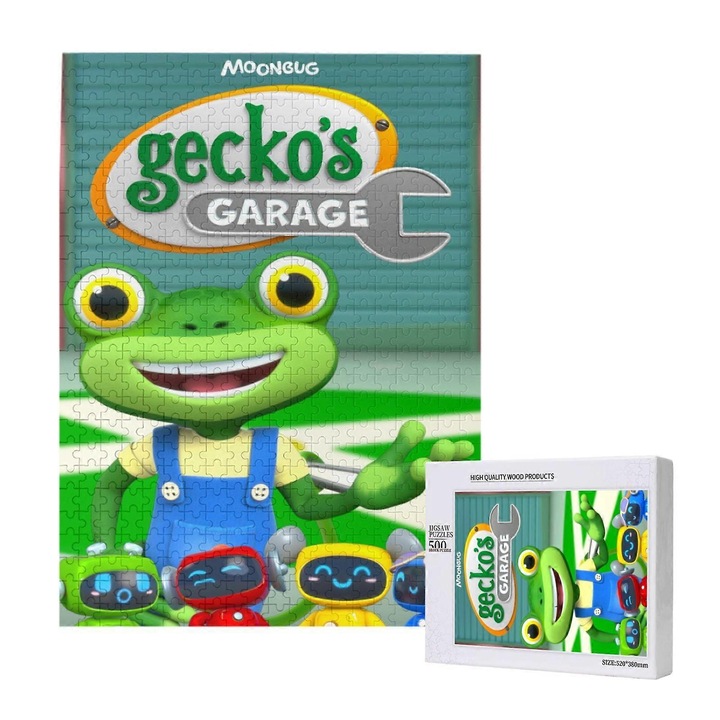 Puzzle kirakó Gecko's Garage, oktató, tartós fából, hátoldalán rendszerező rekesszel, Többszínű, 500 darab, 520x380 mm