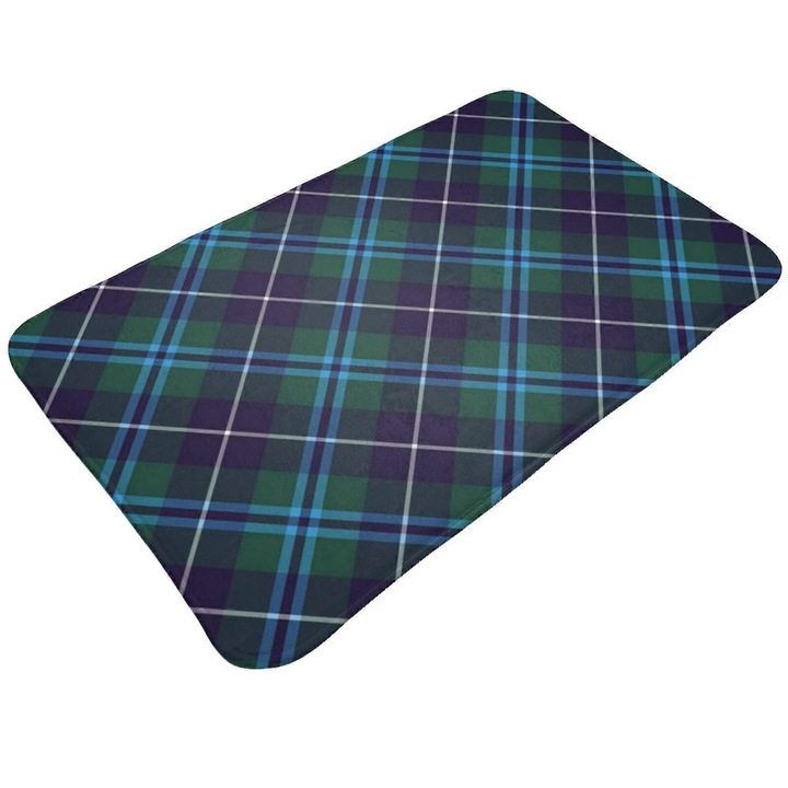 Douglas Tartan bejárati szőnyeg, lábtörlő, poliészter, foltálló és nedvszívó, csúszásmentes gumihátlappal, mosható, zöld/kék skót kockás, 20x31.5 inch