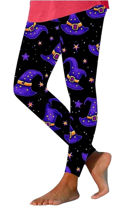 Colanti de yoga pentru femei, dovleac si lilieci de Halloween, elastici, multicolor, material moale, S INTL
