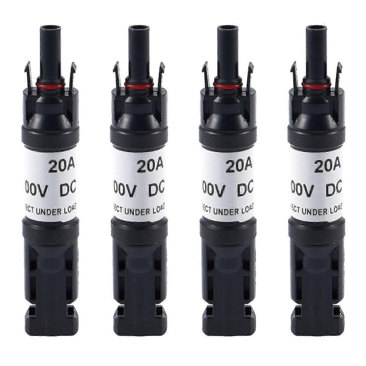Conector dioda in linie pentru panou solar (mufa), 20A, IP67, cu contacte din cupru placate cu staniu si conexiune crimp, negru, 4 bucati