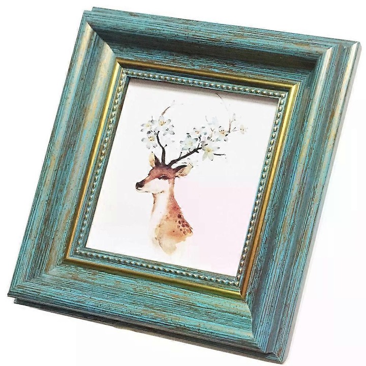 Rama foto 4x4 inch, albastru, plexiglas, 15x15x2cm, suport birou perete