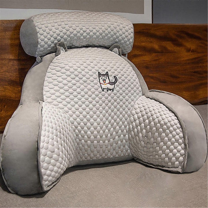 Perna de citit / suport de lectura, ergonomic 60x40 cm/70x50 cm, suport spate, rulou pentru cap si gat, cotiere laterale, umplutura din bumbac PP, husa tip matase rece, detasabila si lavabila, Gri