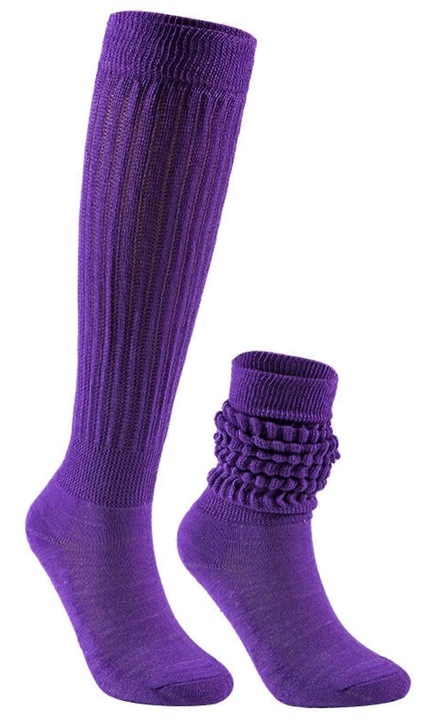 Sosete peste genunchi (ciorapi) din bumbac, cu aspect adunat scrunch, tubulare, unisex, Violet, Marime unica