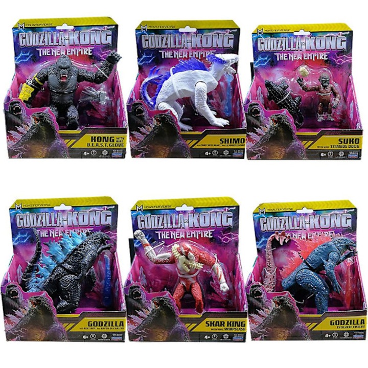 Figurina de actiune Godzilla vs Kong The New Empire 2024 Skar King/Shimo/Titanus/Doug/Godzilla/Kong, articulata, din PVC, scara 1/72, Multicolor, 1 buc