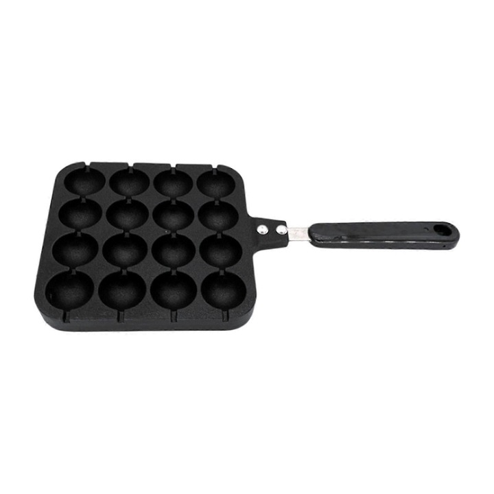 Takoyaki serpenyő 16 mélyedéssel, alumíniumötvözetből, tapadásmentes, ergonomikus fogantyú akasztónyílással, fekete