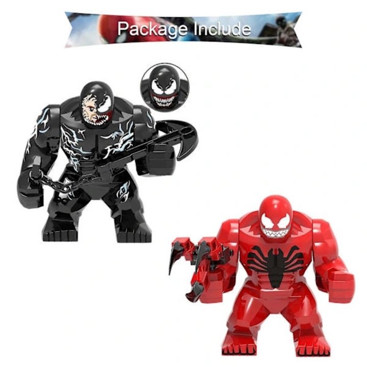 8 darabos készlet, Venom figurák, összeépíthető minifigurák építőkocka típusú, nem mérgező ABS, mozgatható részek, 4.5-7 cm, Fekete/Piros