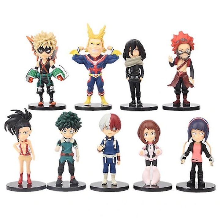 Set 9 bucati, figurine de actiune My Hero Academia, din pvc, inaltime 8 cm, multicolor