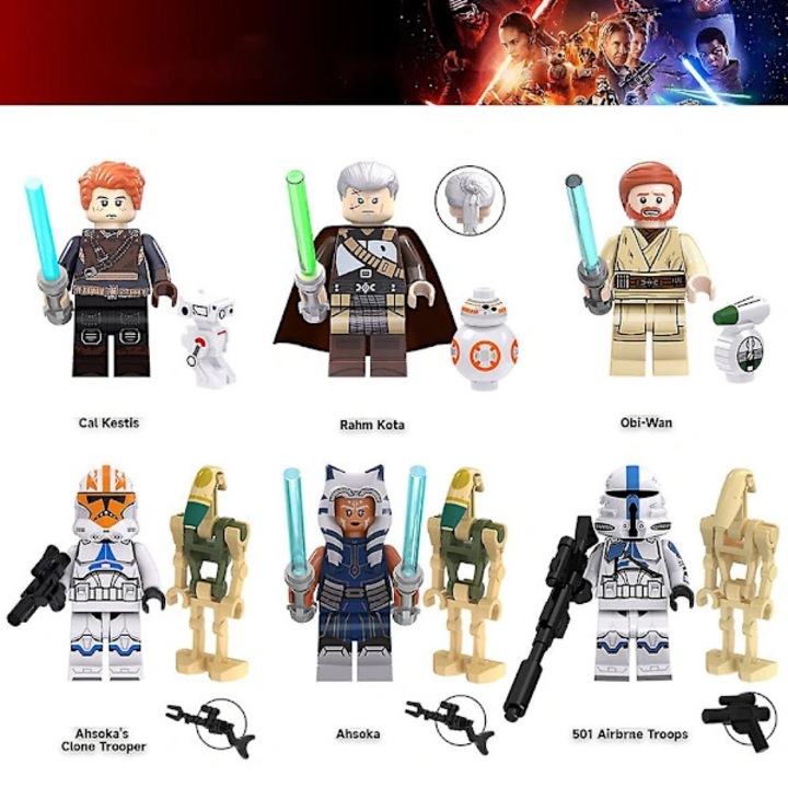 Комплект от 6 фигурки Star Wars, мини строителни блокчета, многоцветни, 6+ години