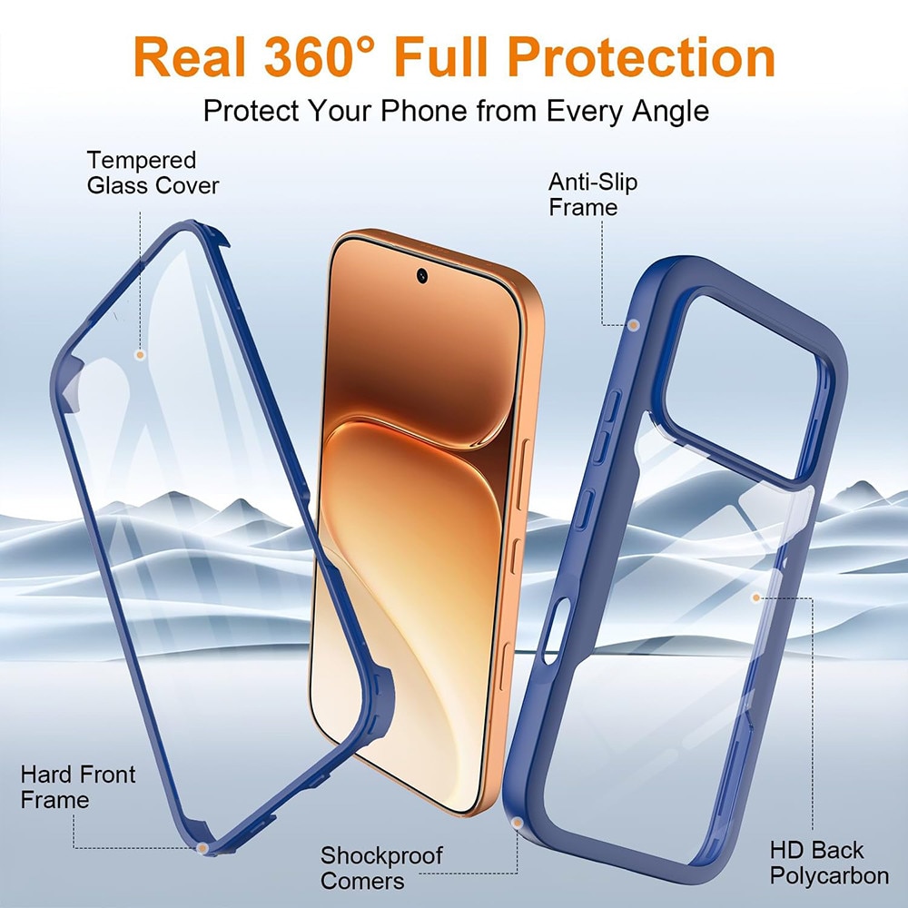 Set 360: Husa cu folie integrata pentru Honor 600 / 600 Pro Protectie 360 fata / spate - albastru