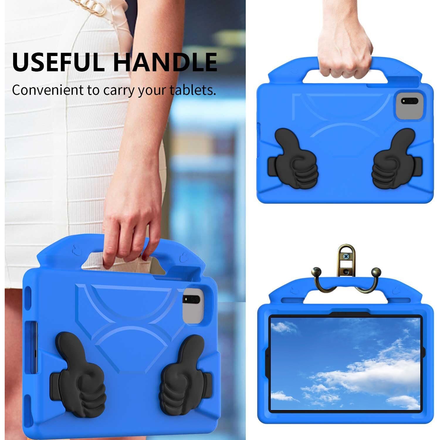 BEARWIN Husa pentru tableta pentru copii (albastra, 10,4 x 10,5 inci) cu maner si suport reglabil – protectie completa la 360°, compatibila cu Samsung Tab A7