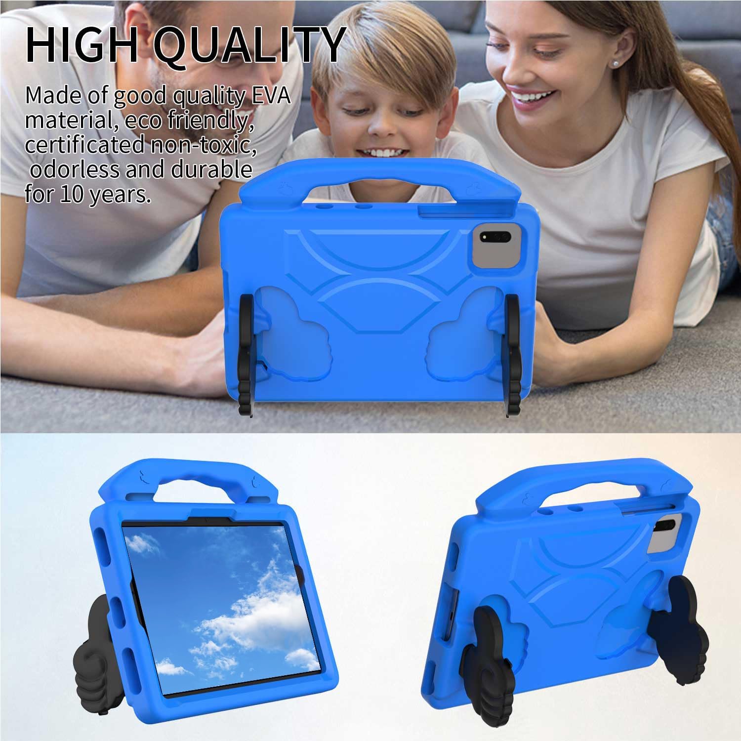 BEARWIN Husa pentru tableta pentru copii (albastra, 10,4 x 10,5 inci) cu maner si suport reglabil – protectie completa la 360°, compatibila cu Samsung Tab A7
