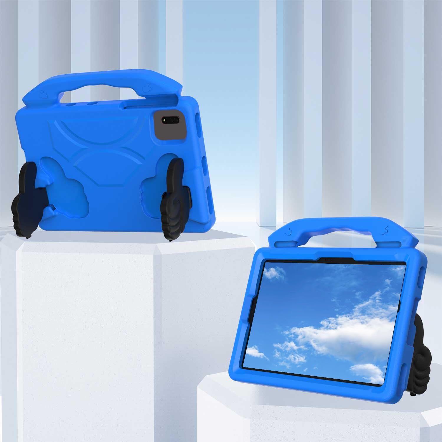 BEARWIN Husa pentru tableta pentru copii (albastra, 10,4 x 10,5 inci) cu maner si suport reglabil – protectie completa la 360°, compatibila cu Samsung Tab A7
