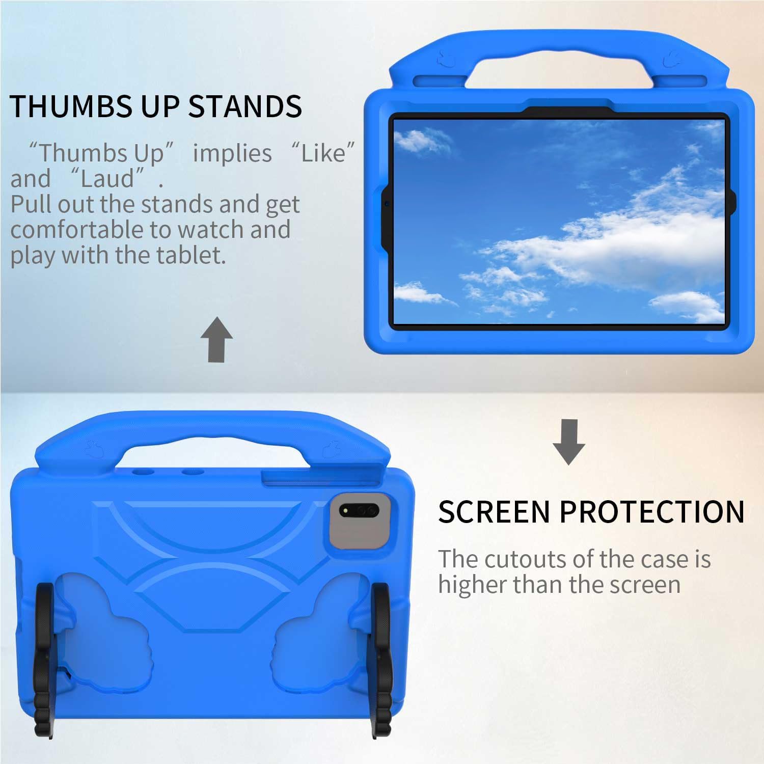 BEARWIN Husa pentru tableta pentru copii (albastra, 10,4 x 10,5 inci) cu maner si suport reglabil – protectie completa la 360°, compatibila cu Samsung Tab A7