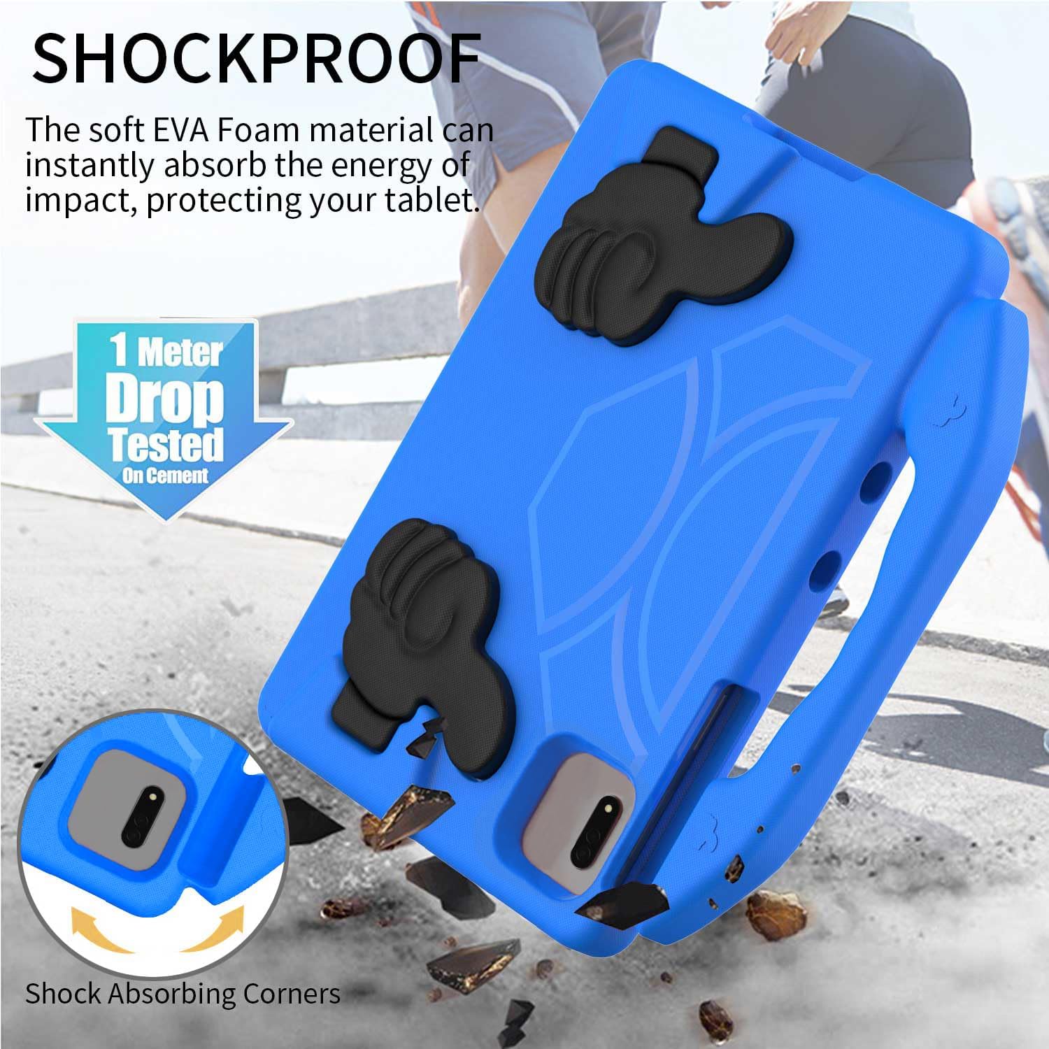 BEARWIN Husa pentru tableta pentru copii (albastra, 10,4 x 10,5 inci) cu maner si suport reglabil – protectie completa la 360°, compatibila cu Samsung Tab A7