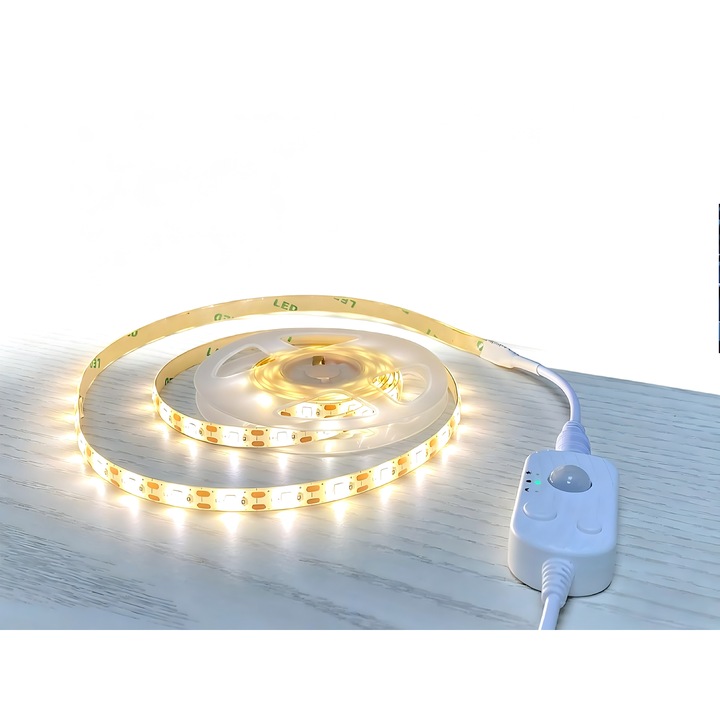 BEARWIN LED szalag PIR érzékelővel és vezetékes kapcsolóval, szabályozható 4.5W (32W-nak megfelelő), 350 lm, IPX4, meleg fehér, 2 m