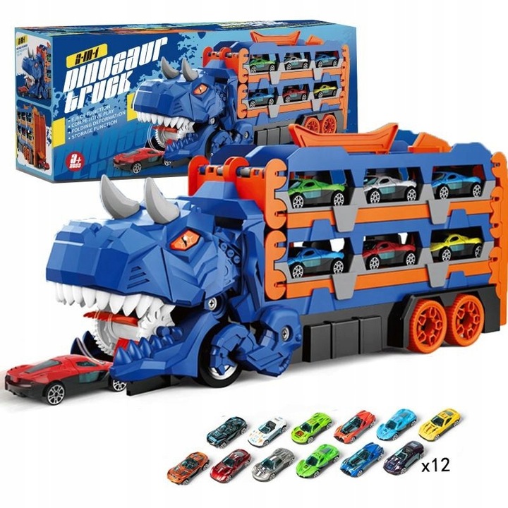 Camion pista de curse dinozaur 3 in 1 lansator platforma 12 masinute