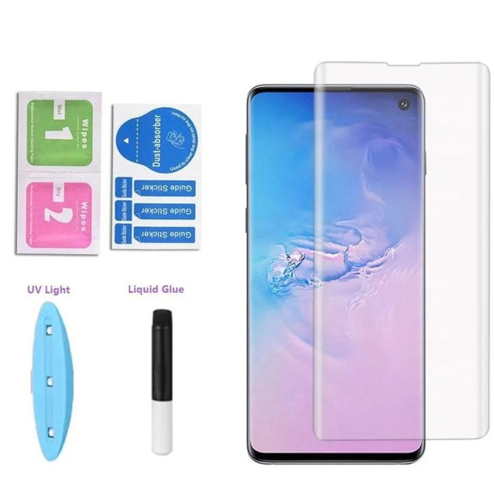 Folie de protectie UV, sticla, adeziv si lampa, pentru iPhone 11 Pro Max, Transparenta