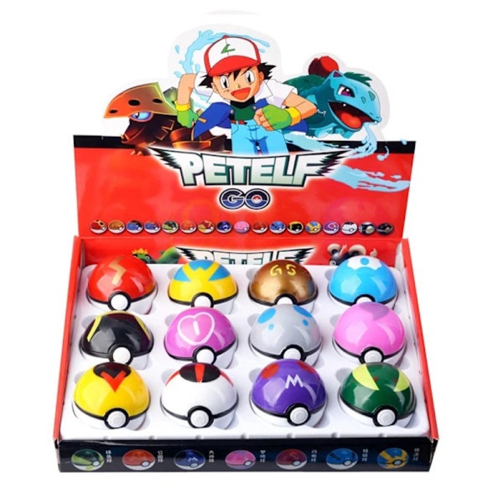 Комплект от 12 броя играчки Pokemon Pokeball, PVC фигурки 5 см, подходящ за деца 3+ години, включва герои Pikachu/Charizard, Многоцветен
