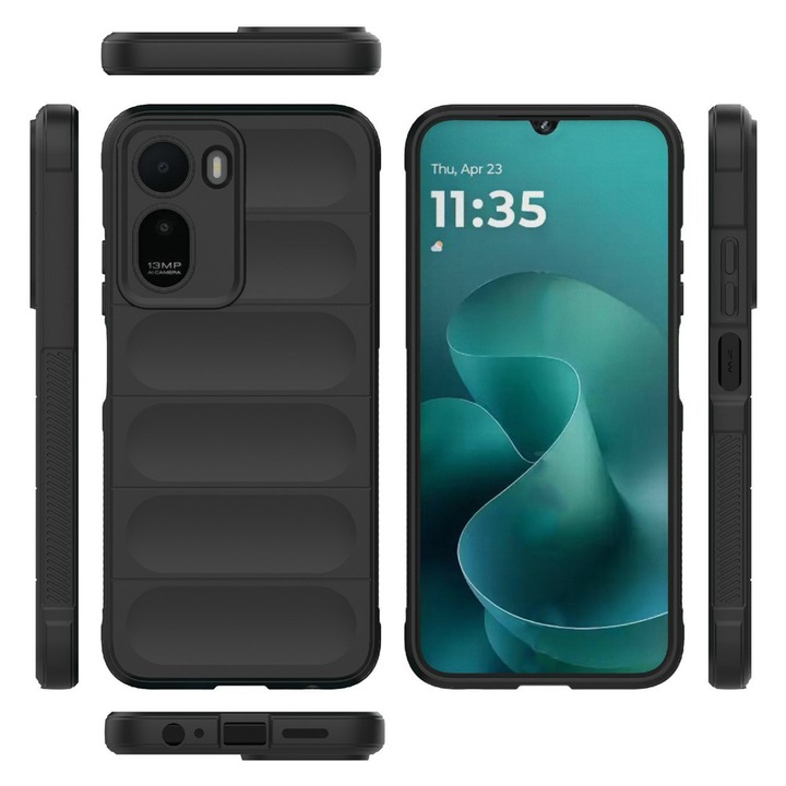 Szilikon puffer tok mikroszálas béléssel Xiaomi Redmi A7 Pro 4G-hez, OPTIM SOLUTION, katonai szintű ellenállás, ujjlenyomatmentes, rugalmas TPU, fekete