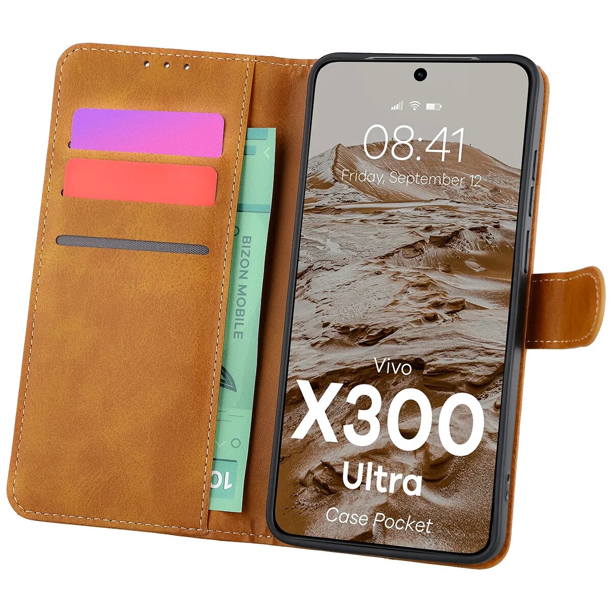 Husa Bizon Case Pocket pentru Vivo X300 Ultra, Maro