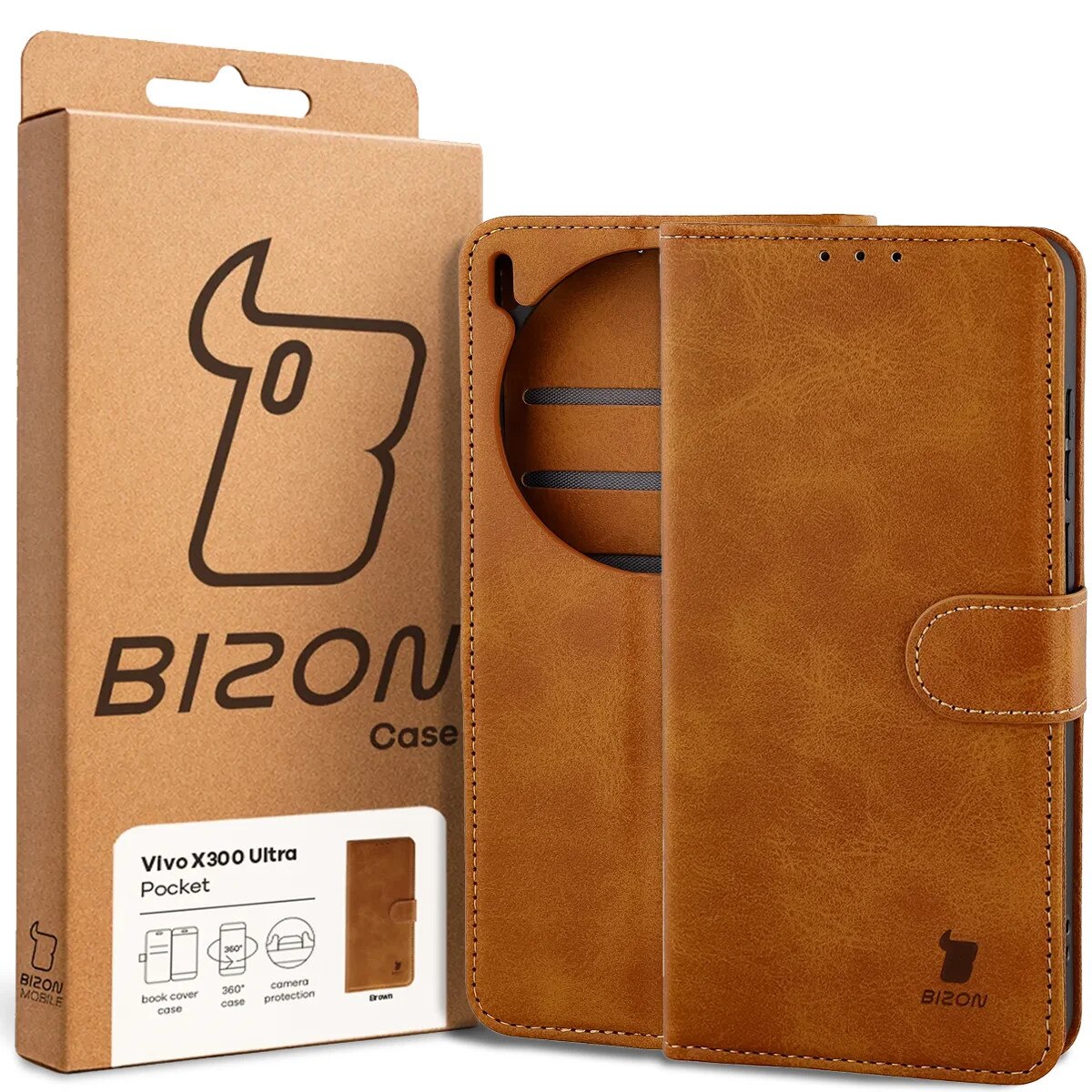 Husa Bizon Case Pocket pentru Vivo X300 Ultra, Maro