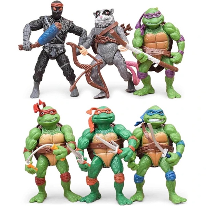 Set 6 figurine broasca testoasa, articulabile, accesorii detasabile, multicolor, 12cm