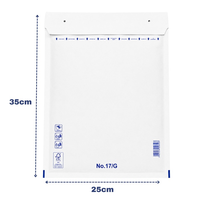 100 db légpárnás boríték készlet G17, prémium fehér Kraft, 250×350+50 mm, öntapadós, ütésálló, futárszolgálathoz, Agopack
