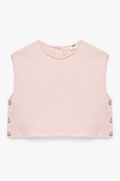 KOTON, Bluza uni din amestec de bumbac cu decolteu rotund, Roz deschis, 110-116 CM