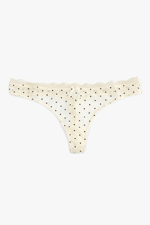 KOTON, Chiloti tanga din dantela cu buline, Crem, L